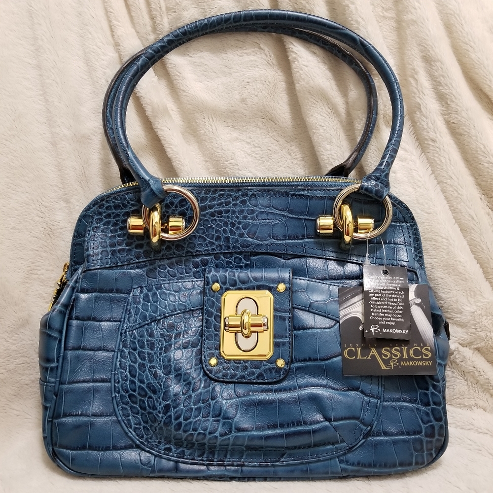 B. MAKOWSKY *NWT* BLUE CROCO SATCHEL A199480